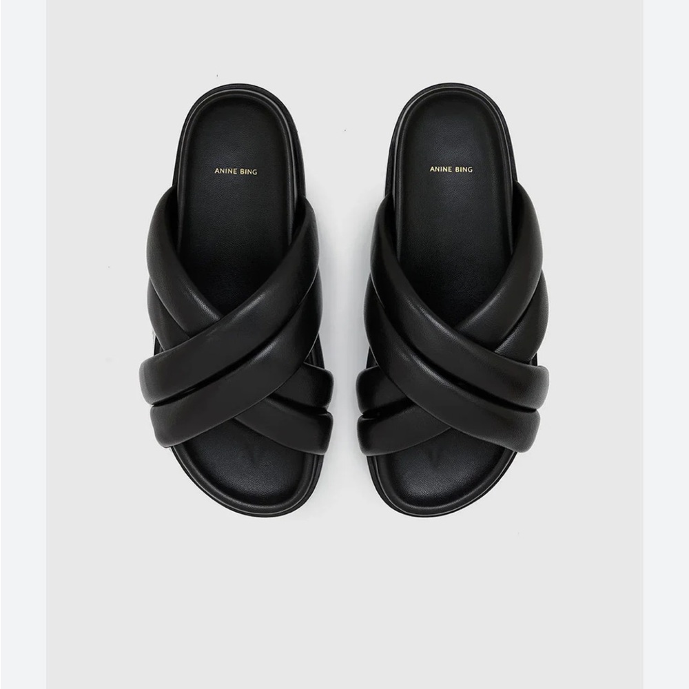 Anine Bing Black Lizzie Criss-Cross Leather Slides